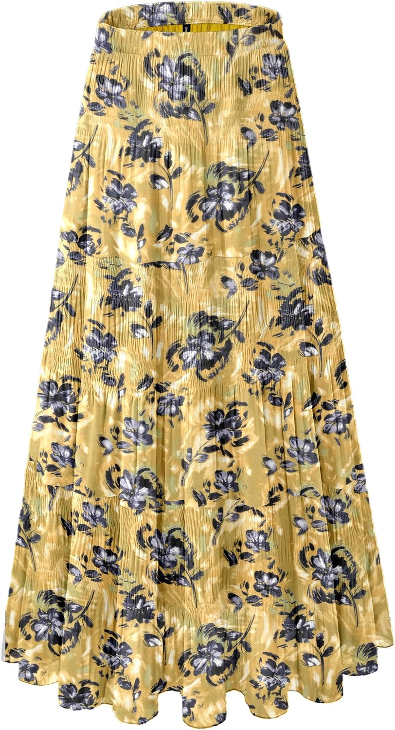 Women's Chiffon White Flowy Maxi Skirts Boho Fall Elastic Waisted Pleated A Line Long Skirt for Women 2025