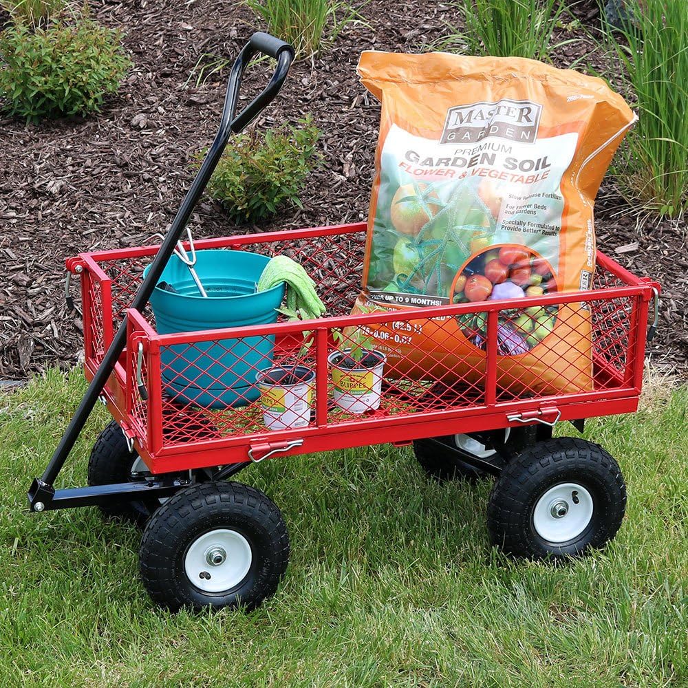 Sunnydaze Utility Steel Garden Cart, Outdoor Lawn Wagon with Removable Sides, Heavy-Duty 400 Pound Capacity, Red : Sunnydaze Decor: Patio, Lawn & Garden