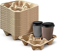 HAKOWARE 25 Pack Compostable 4-Cup Drink Carriers 12-24oz - Heavy Duty Pulp Fiber Trays for Takeout Coffee Delivery