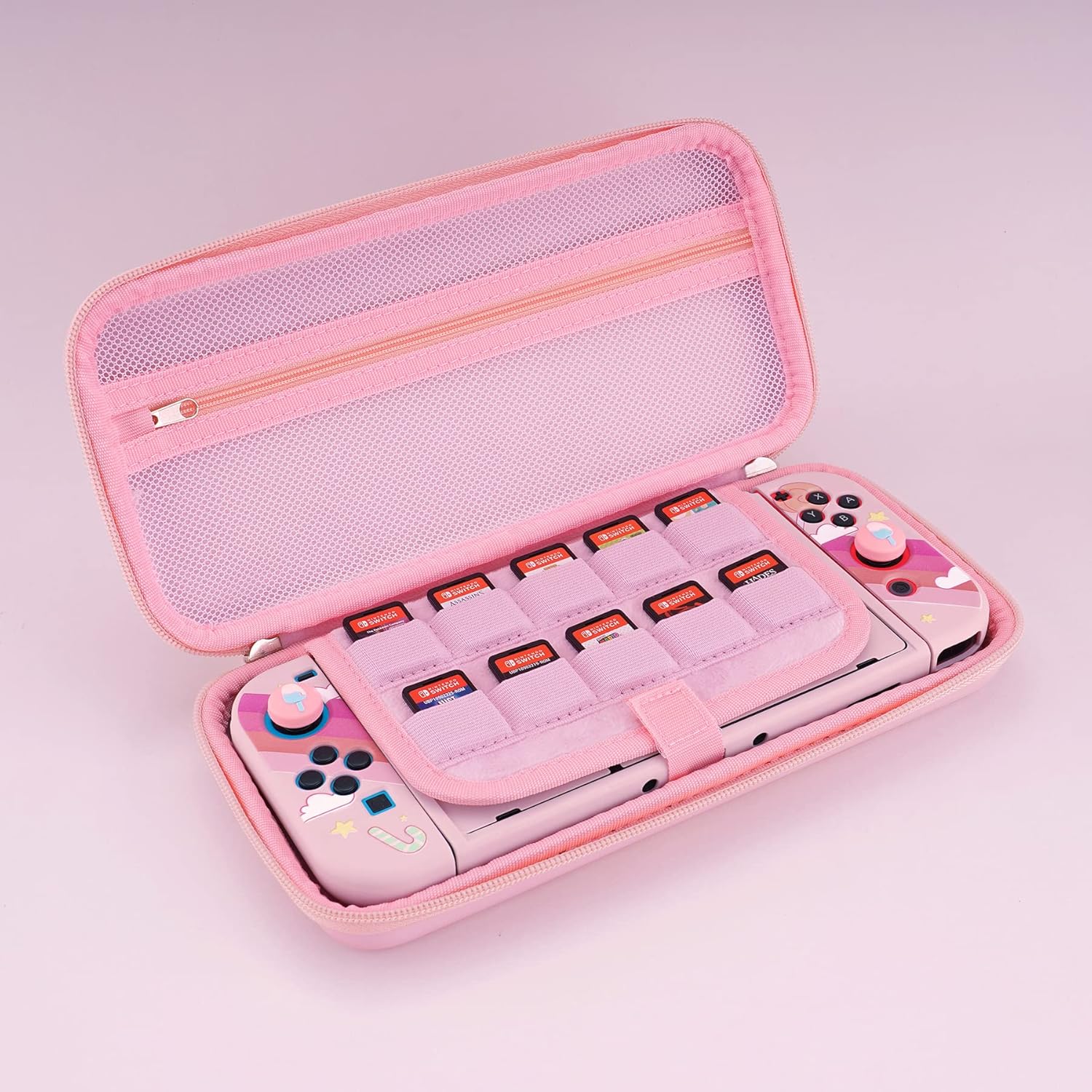 playvital Pink Cute Carrying Case for Nintendo Switch & Switch OLED, Portable Travel Storage Case for Switch