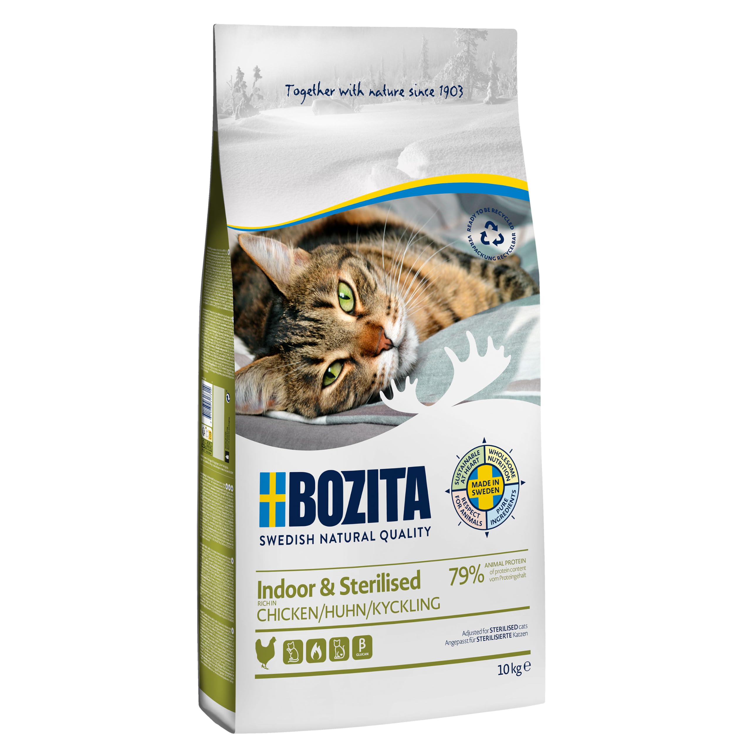 Bozita Indoor & Sterilizzato cibo secco per gatti con pollo – 10 kg – cibo per gatti sterilizzati – 32% proteine, 14% grassi, senza OGM, alimento completo