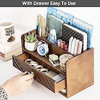 Vista 3 de Brown Wood Desk Organizer and Accessories with Drawer, Bill Mail Organizer and File Mail Holder for Office Supplies, Desk Accessories & Workspace