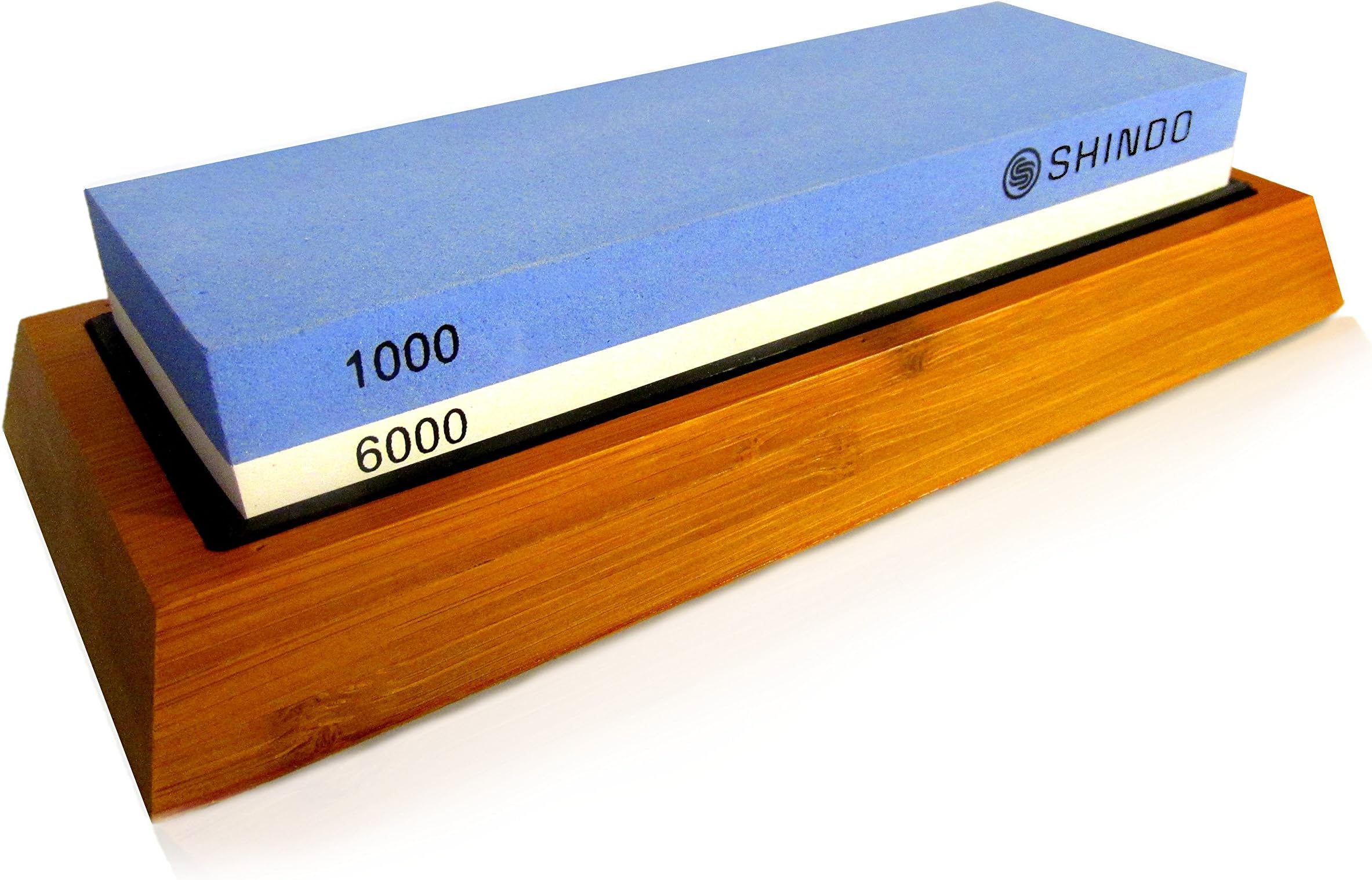 Shindo Premium Knife Sharpening Whetstone: Super fine grit 1000/6000 with Precision Guide and Nonslip Bamboo Base with Detailed Instructions