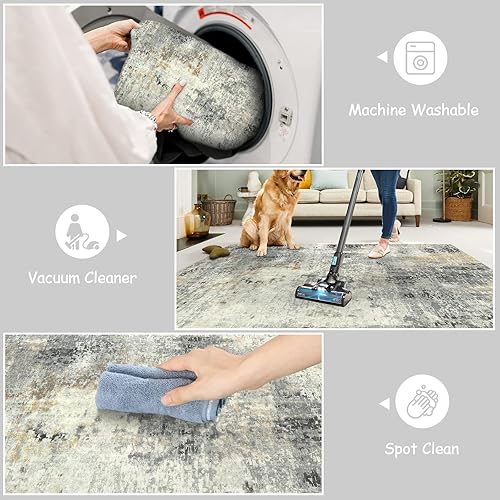 Miniatura 4 de Lahome Alfombra Redonda Abstracta Moderna  5 Pies Alfombras Grises para Sala de Estar Lavables Alfombras Circulares de 5x5 para Interiores Tapete