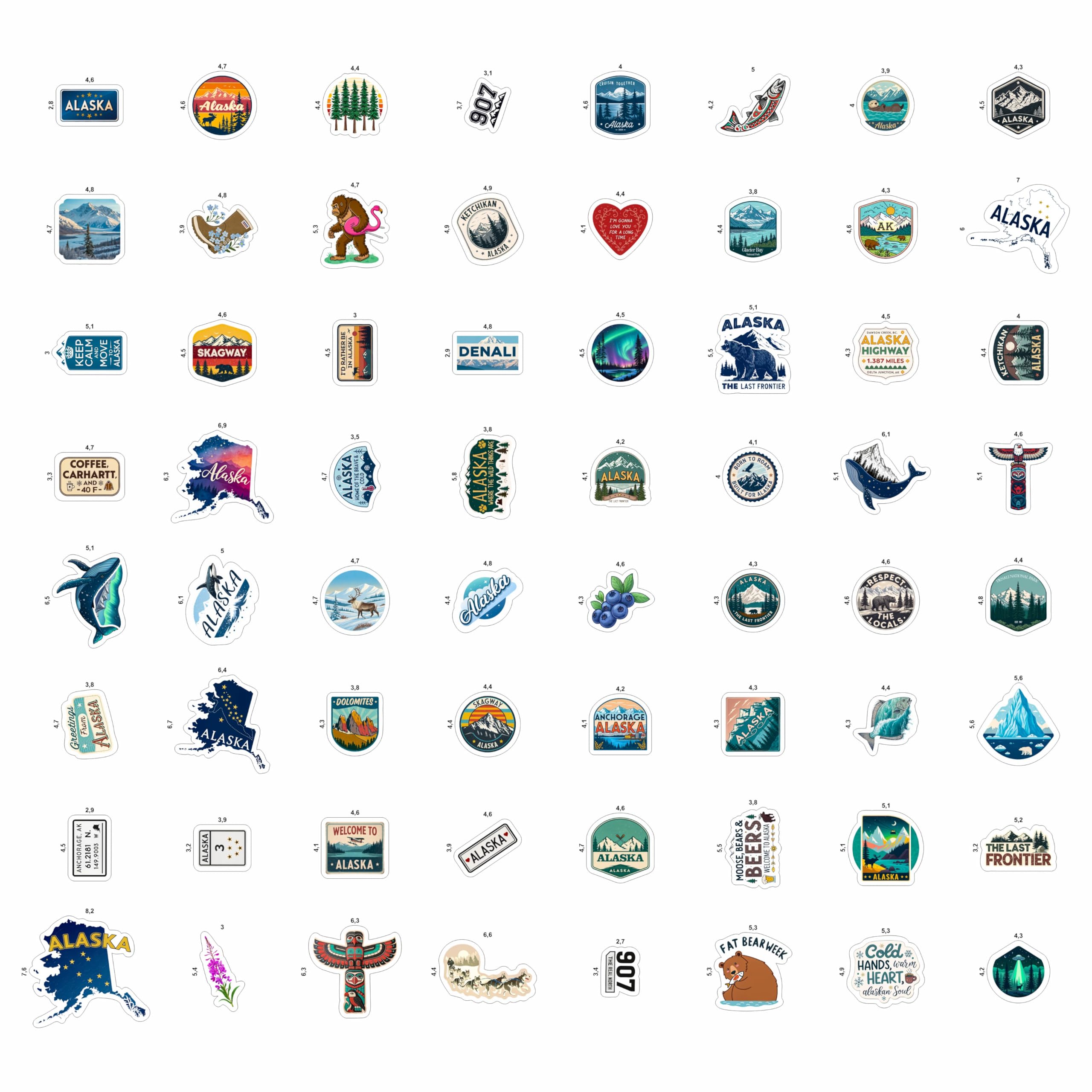 100Pcs Alaska Stickers and Decals for Water Bottle, Laptop - Alaska Party Supplies & Dacorations - Gift for Women & Men