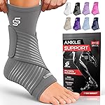 Sleeve Stars Ankle Brace for Women & Men, Ankle Wrap for Sprain, Compression Sleeve for Plantar Fasciitis Relief, Easy Customizable Support: w/ Removable Strap (Pair/M:10-12/Grey)