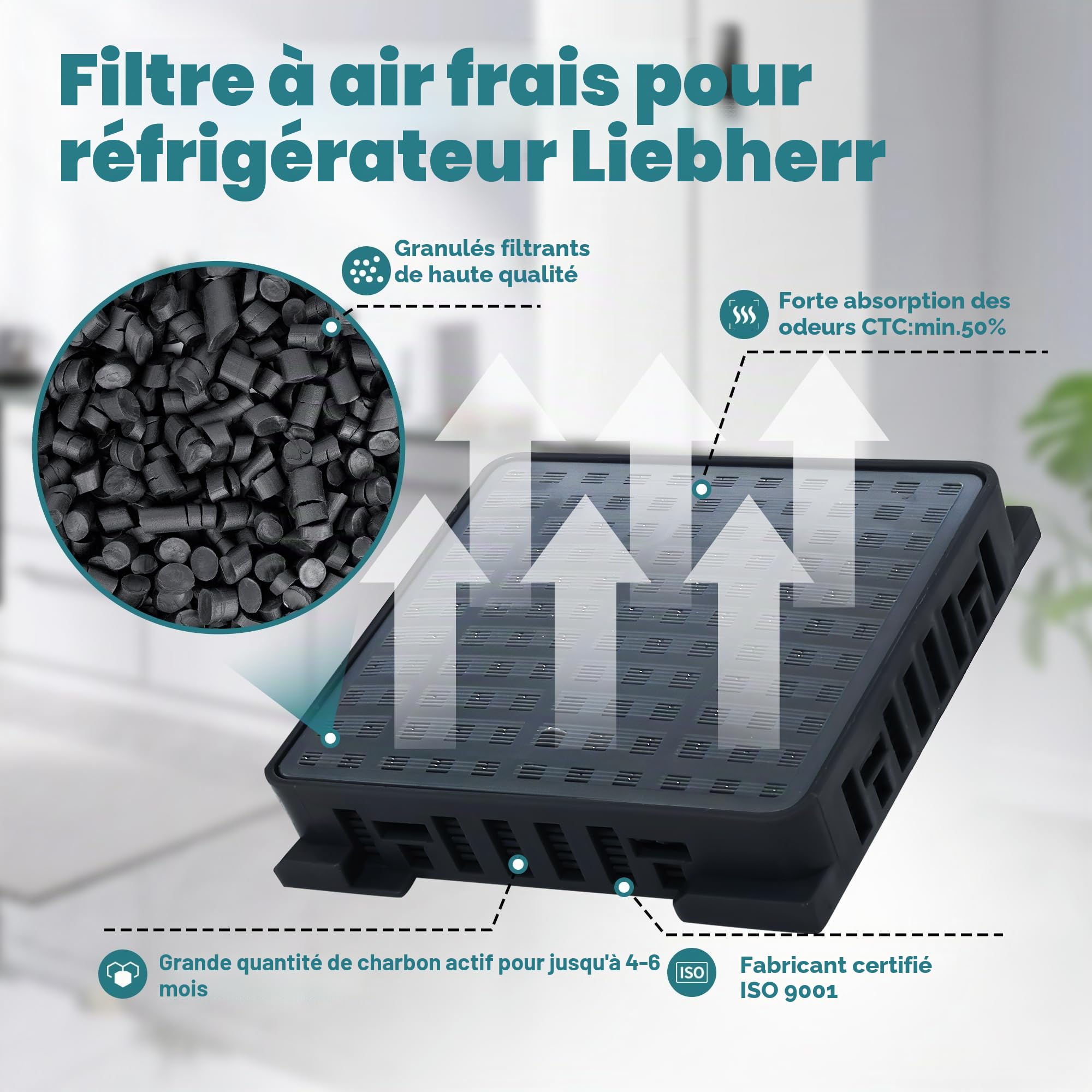 Lot de 2 filtres à charbon actif pour réfrigérateurs Liebherr 9096989 9882460 9882429 988246000 Filtre à air pour réfrigérateur Liebherr Fresh Air Filter 7440021-00