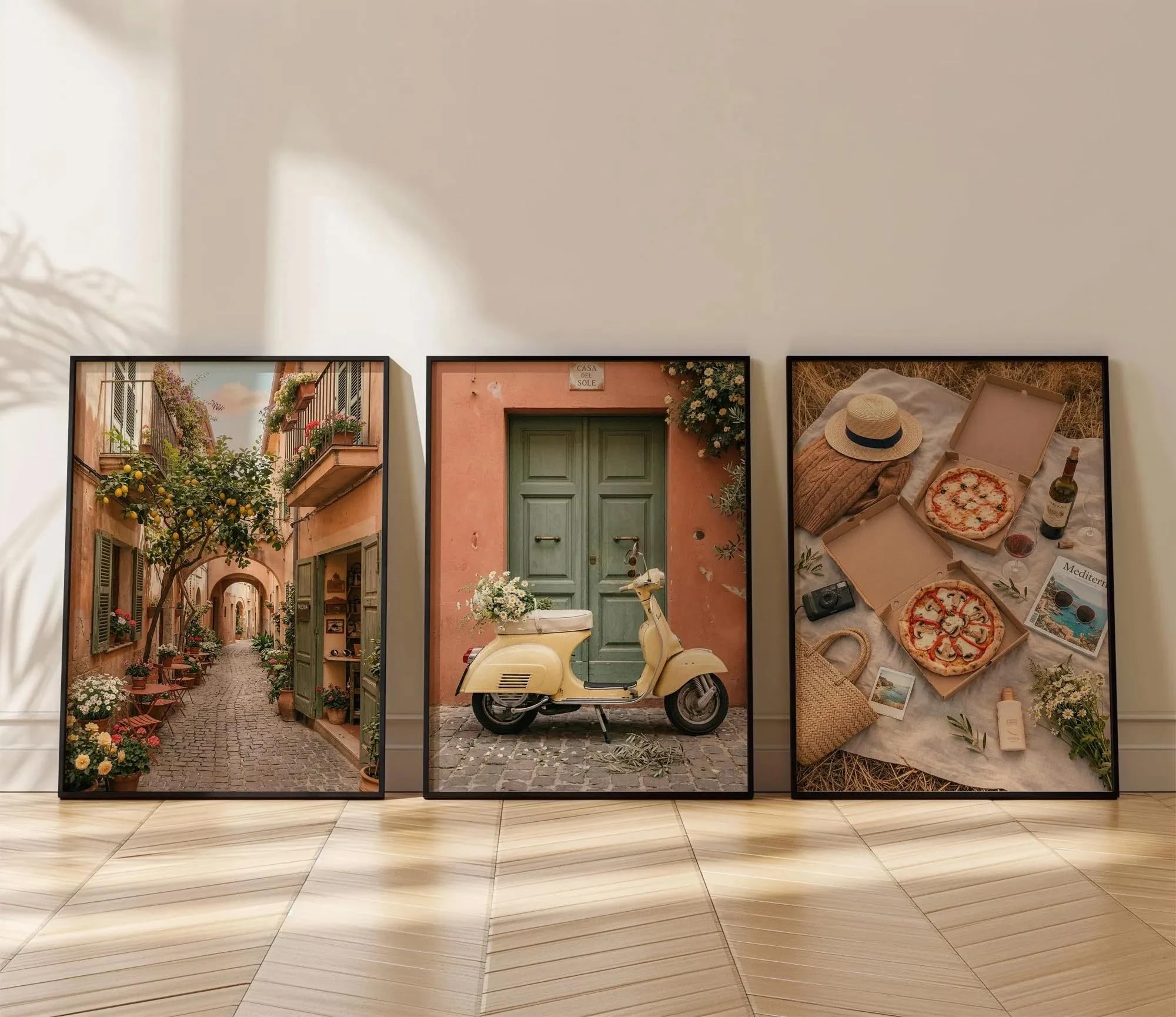 Dittelle Italian Summer Gallery Wall Art, La Dolce Vita Lemon Prints, Mediterranean Posters for Bedroom Above Bed Home Decor(60x80cm/3PCS Frameless)