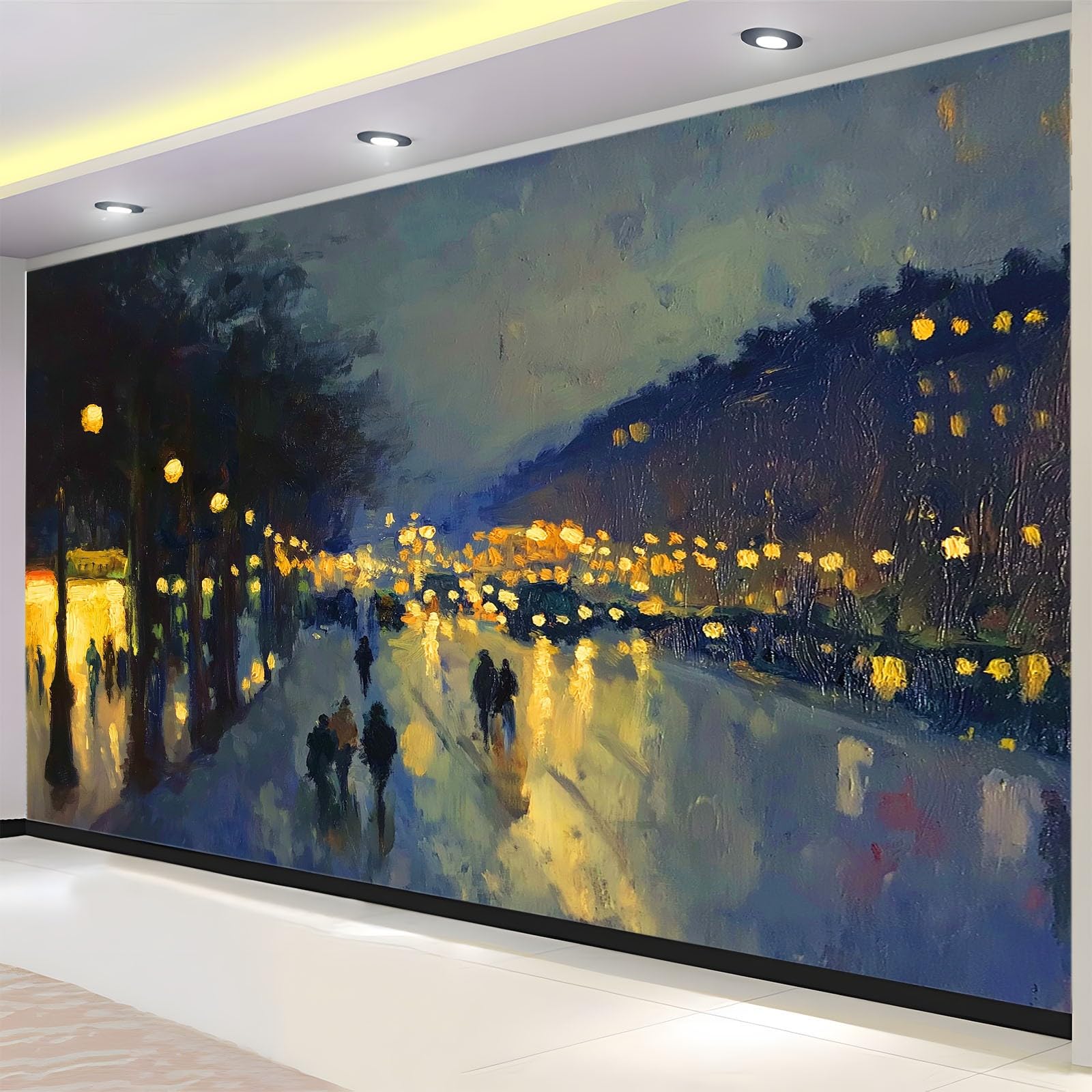 Fototapeta 3D z włókniny, 350 x 256 cm, krajobraz miasta, Paryż, ulica, scena, fototapeta, mural, niebieski, wysokiej jakości, artystyczny nadruk, plakat, dekoracja do salonu, sypialni dziecięcej i