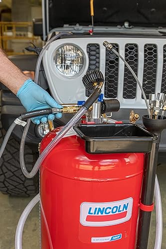 Miniatura 3 de Lincoln 3637 tanque de 25 galones neumático portátil autoevacuante para fluidos, operado por aire comprimido Venturi, regulador incorporado, bandeja