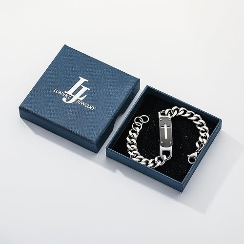 Miniatura 5 de Pulsera de cruz para hombres y niños, pulsera de cadena de cruz cubana de acero inoxidable, versículo de la Biblia, regalo de joyería cristiana,