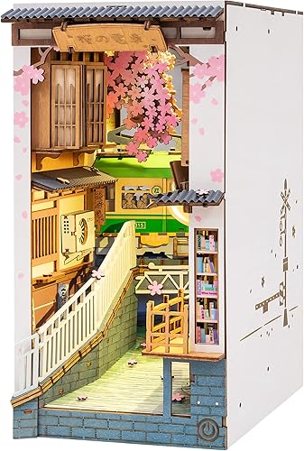 Rolife Kit de rincón de libros de bricolaje 3D de madera para adultos, estantería de 8.7 pulgadas, decoración interior con LED en miniatura, kit de