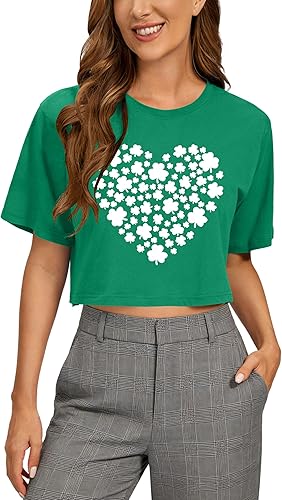Ithalt St Patricks Day Shirt Women Lucky Irish Shamrock T Shirt Girls Short Slee