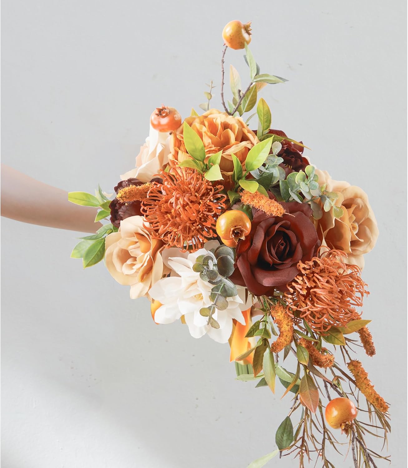 Wedding Bouquets for Bride, Set of 5, Bridesmaid Bouquet Artificial Flower Bridal Bouquet for Wedding Ceremony Anniversary (Burgundy & Terracotta)