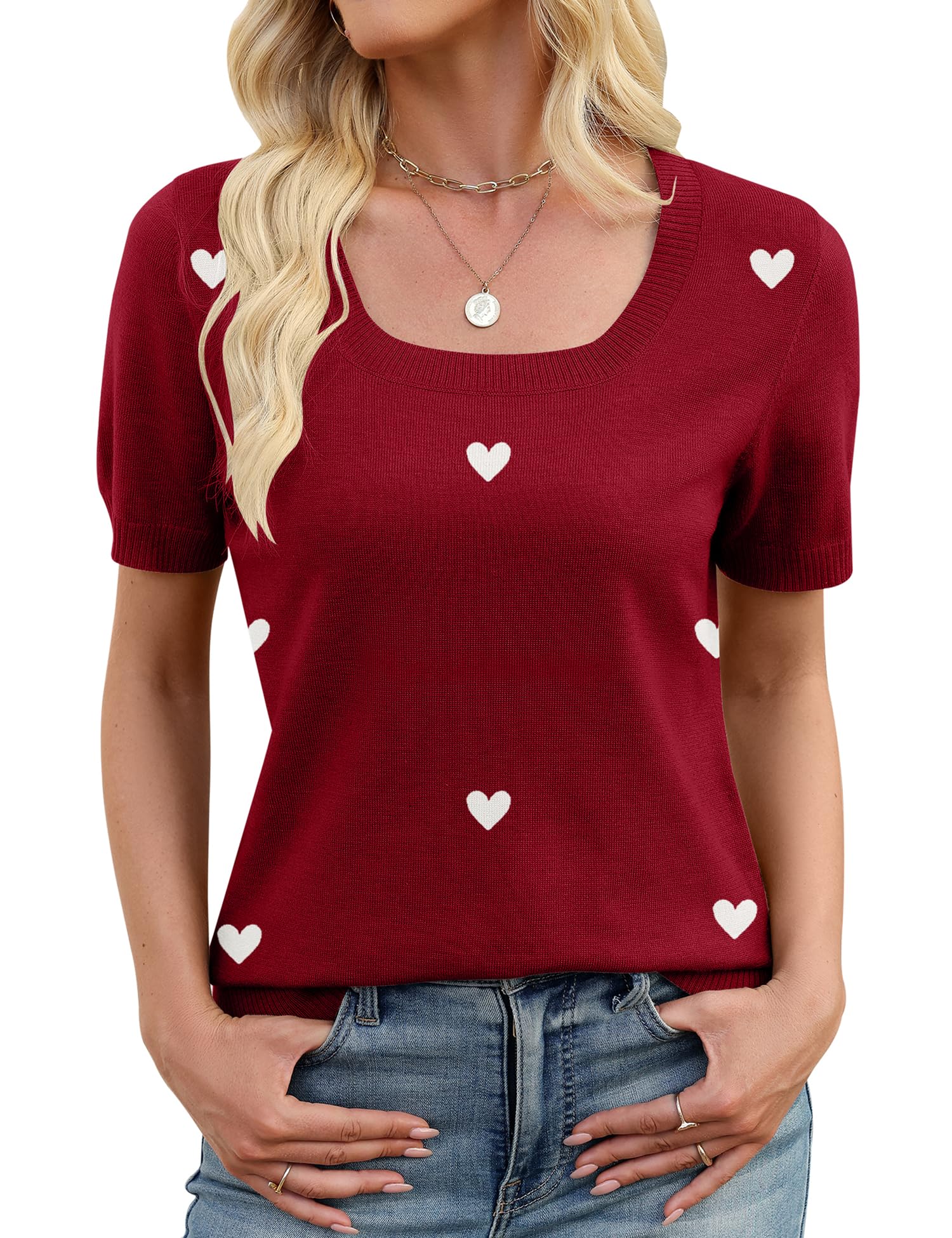 LOMON Womens Short Sleeve Sweater Spring Square Neck Knit Tops Summer Fahshion Business Casual Tops