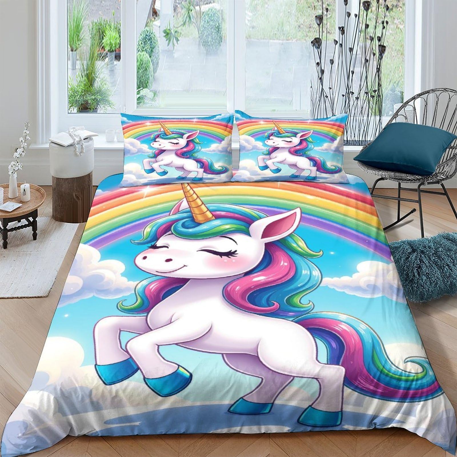 Housse de couette licorne King 220x240 anti-décoloration pour lit enfant