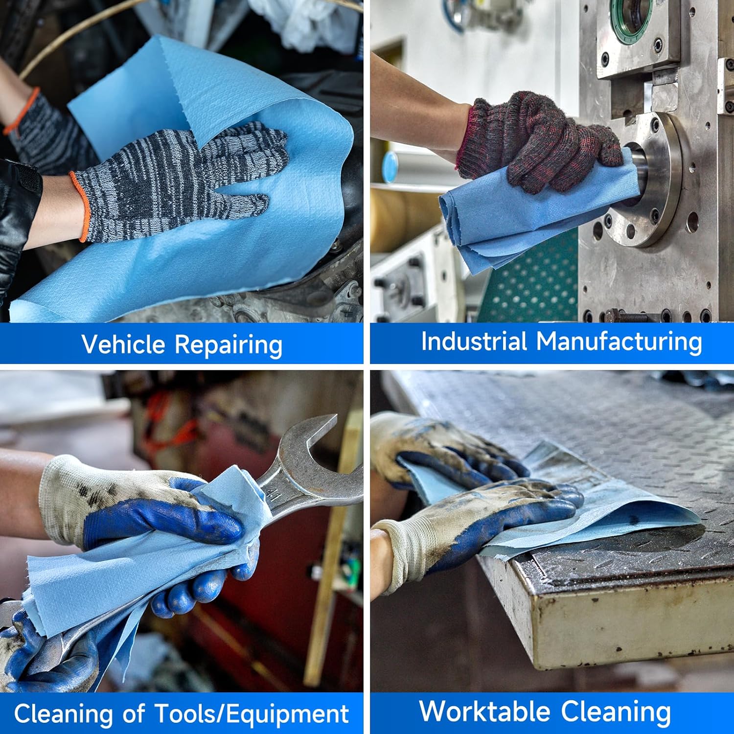 Industrial Strength Power Clean Heavy Duty Wipes - Absorbent, Durable, and Reusable Cloths for Tough Dirt, Oil, and Grime in Manufacturing and Workshops - 475 Sheets, Blue Shop Towels-Jumbo Roll