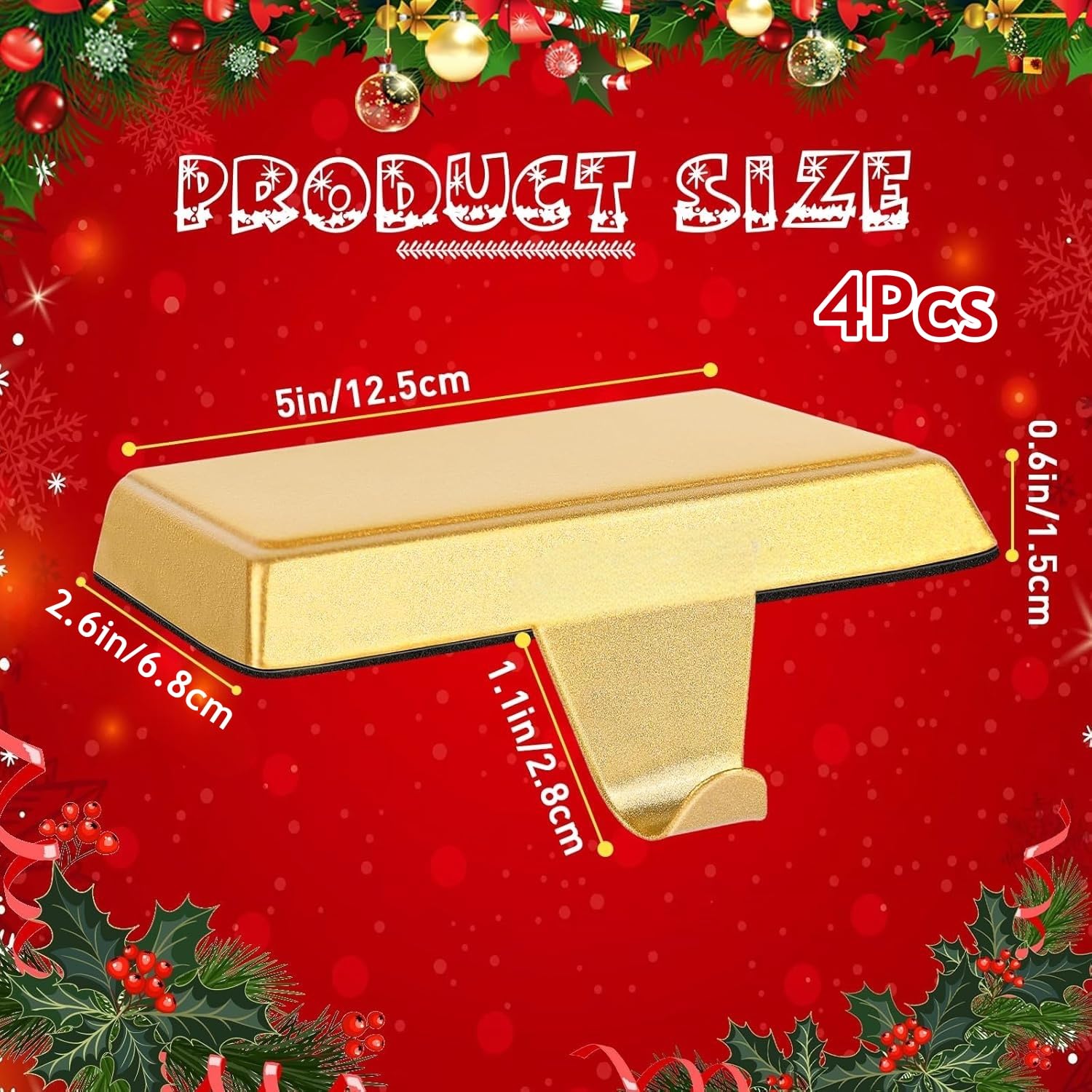 LATERN 4 supporti per calze di Natale, in metallo dorato, ganci antiscivolo per regali di Natale, camino, camino, finestra, casa, ornamenti natalizi per feste