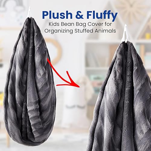 Miniatura 3 de Cheer Collection Puf de almacenamiento de animales de peluche, organizador de almacenamiento de juguetes para niños y puf con asa, bolsa de piel