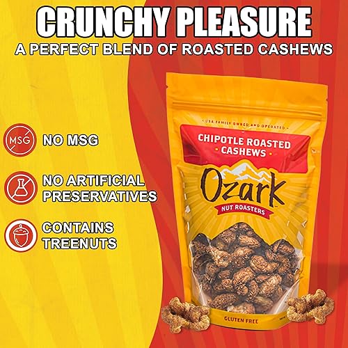 Miniatura 10 de OZARK NUT ROASTERS, Chipotle anacardos tostados, nueces saborizadas, maní confitado gourmet de clase mundial, paquete resellable de 7 onzas