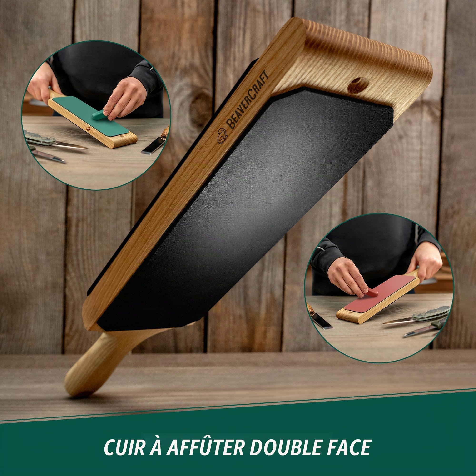 BeaverCraft Kit d'affûtage de couteaux en cuir pour aiguiser les couteaux avec composé d'affûtage LS1P1 Aiguiseur de couteaux en cuir Kit d'affûtage de palette et composé de polissage Bloc d'affûtage