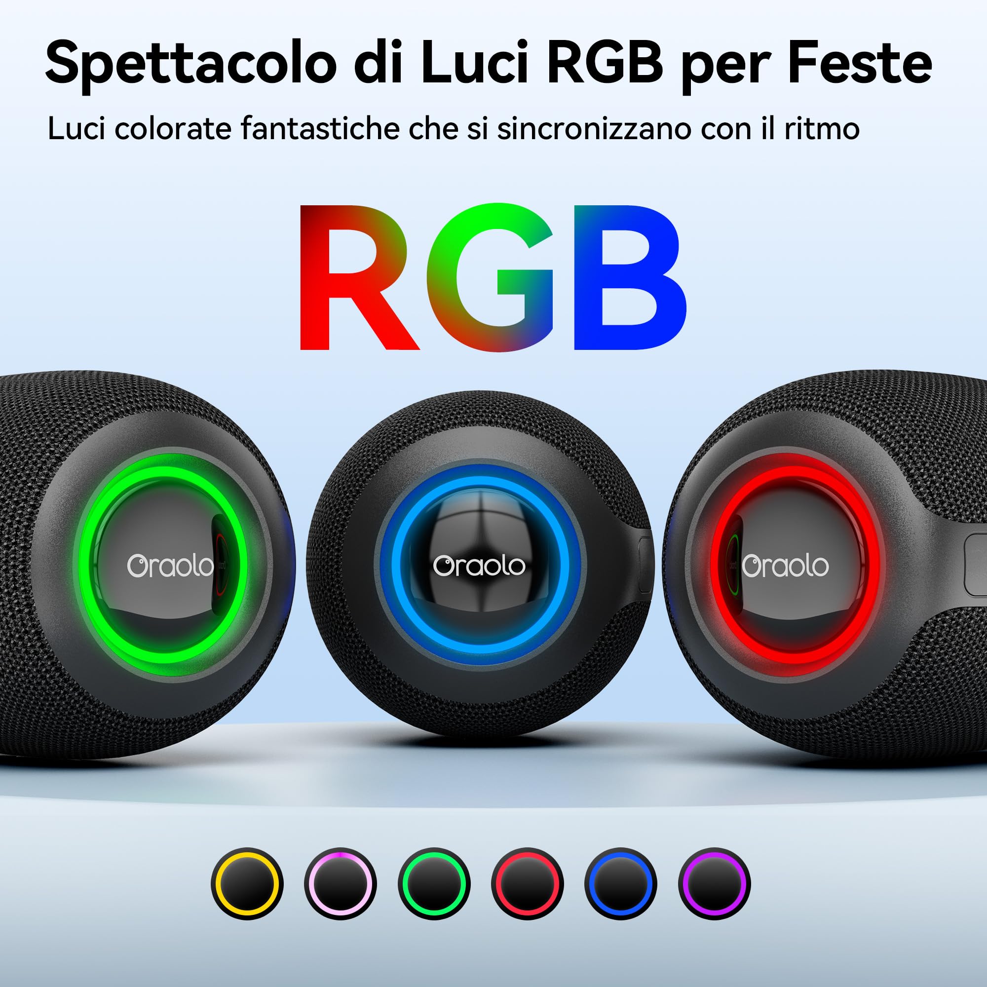 oraolo Cassa Bluetooth Portatile Altoparlante Doccia | 15W Impermeabile Bluetooth 5.4 Extra Bassi Attivi Chiamata Vivavoce per Casa Esterno Doccia