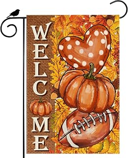 Pumpkin Football Fall Garden Flag Double Sided Yard Decor 12x18In | Maple Leave Heart Thanksgiving Autumn Small Mini Yard Flag Outdoor Outside Lawn Patio Front Yard Holiday Party Decoration