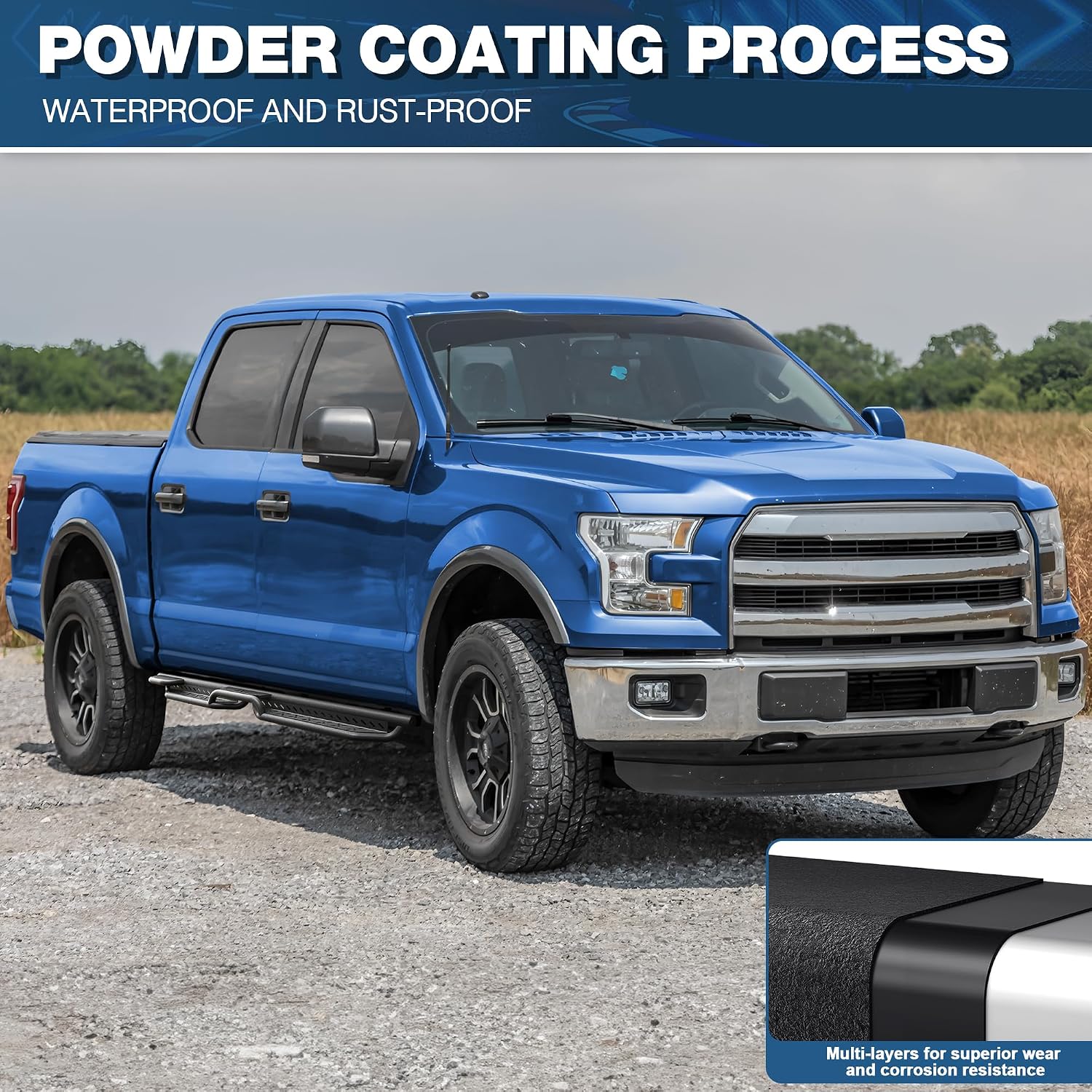 Running Boards for Ford F-150 2015-2025 & F-250/F-350 2017-2025 Crew Cab, 2-Step Side Steps Nerf Bars, Heavy-Duty Carbon Steel Step Rails, Black Powder-Coated (4 Door Full Size)