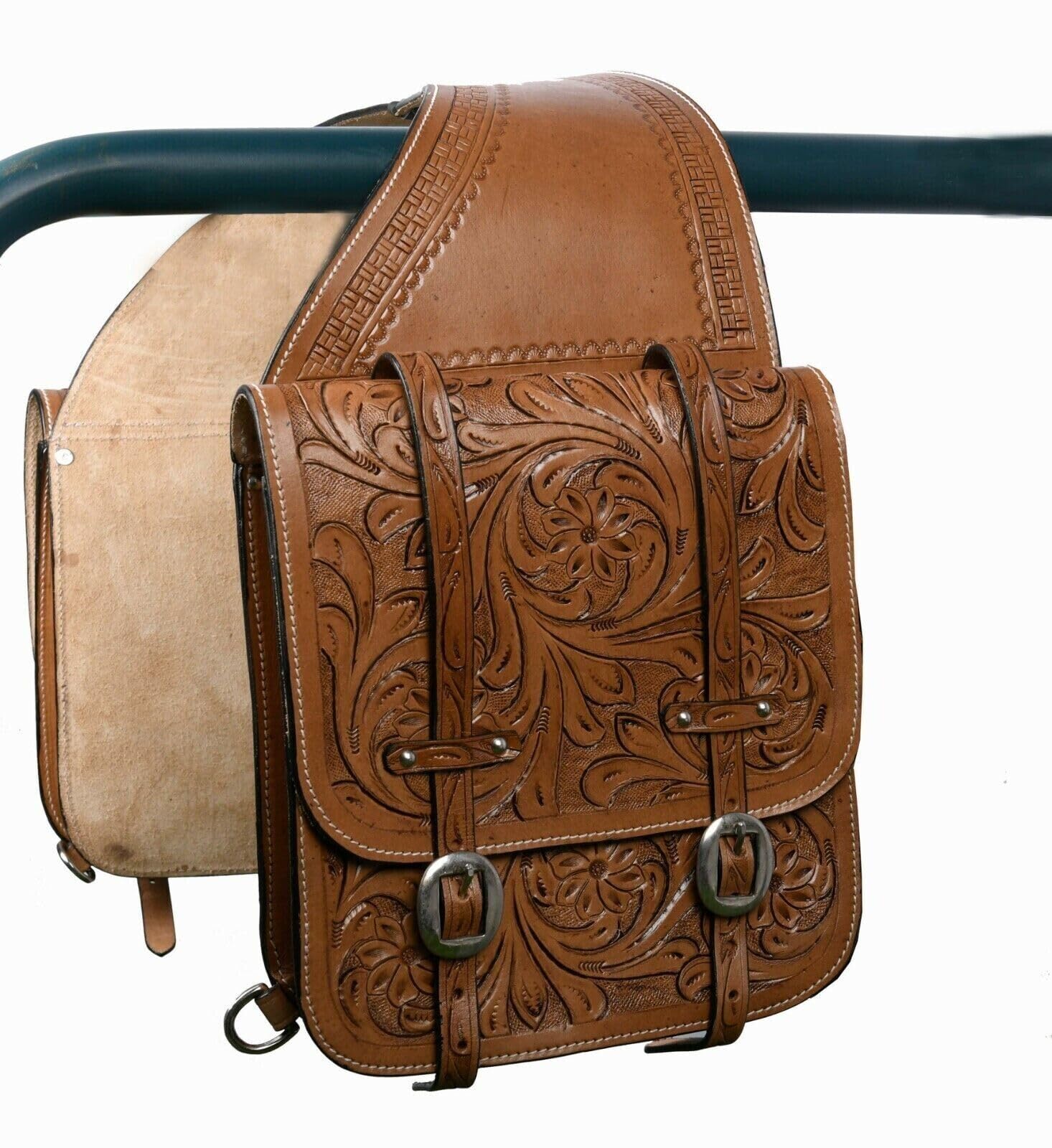 Borsa da sella western in pelle per cavalli | Equitazione e corse di barili | Borsa da sella con tracolla regolabile DIMENSIONI: 10" L x 10" W x 3½" A12
