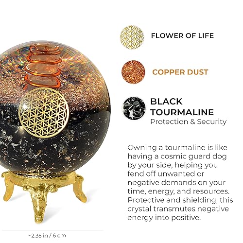 Miniatura 2 de Orgonite Crystal Black Tourmaline Crystal Ball with Stand for Energy Purification and E-Energy Protection  Channels Positive Vibrations for Healing