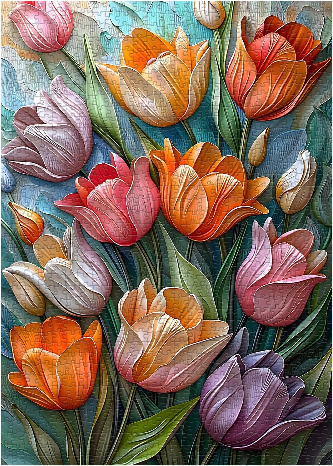 Tulips Flower Puzzles for Adults 1000 Pieces, Unique Floral Puzzle Art, Hard Plant Puzzle, Colorful Tulip Challenging Jigsaw Puzzles for Adults