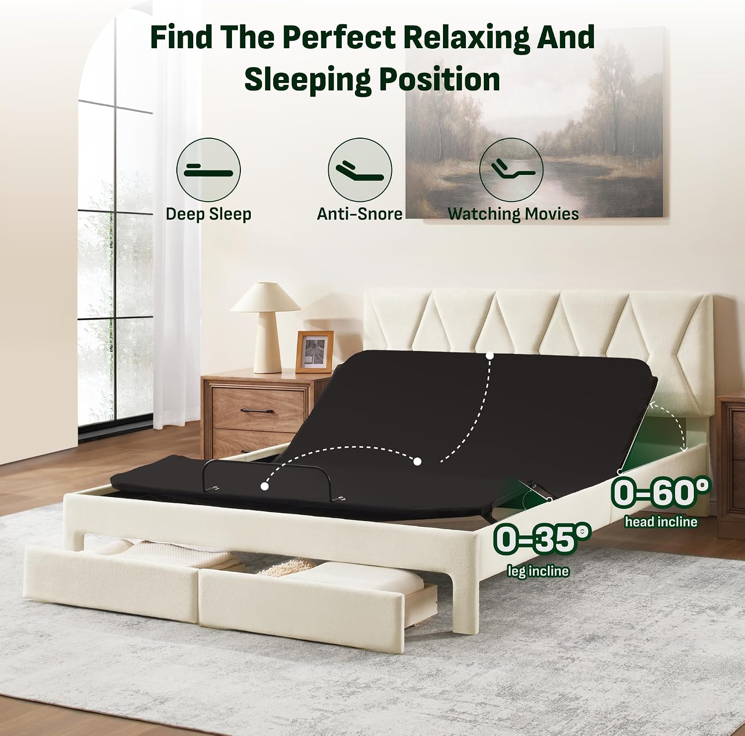 Softa All-in-One Adjustable Bed Frame Queen, Upholstered Bed Frame with Storage Drawers & Headboard, SGS Certified, Zero Noise Quiet Motor, Remote Control, Head & Foot Incline