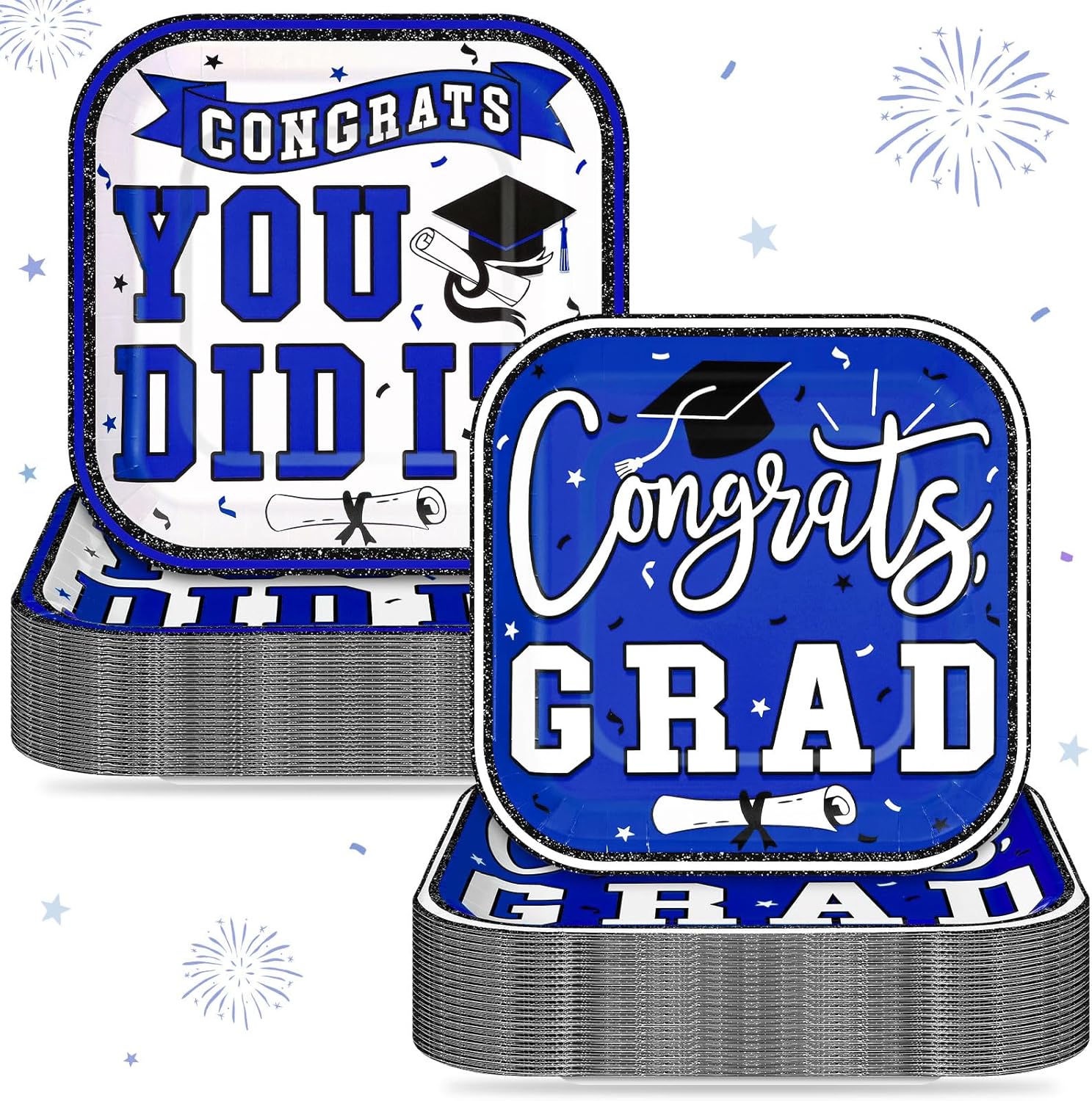 200 Pcs 2026 Graduation Party Dessert Plates Bulk 7 x 7 Inch Congrats Grad Paper Disposable Square Dessert Dinner Plates for Graduation Cocktail Supplies Party Decor (Square,Pink)