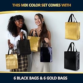 Nush Nush Metallic Silver Gift Bags Large Size - Set of 12 Silver Reusable Large Gift Bags With Handles - Perfect Goodie Bag for Christmas Gifts, Wedding, Birthday, Bridal Shower - 13Wx5Dx11H Size