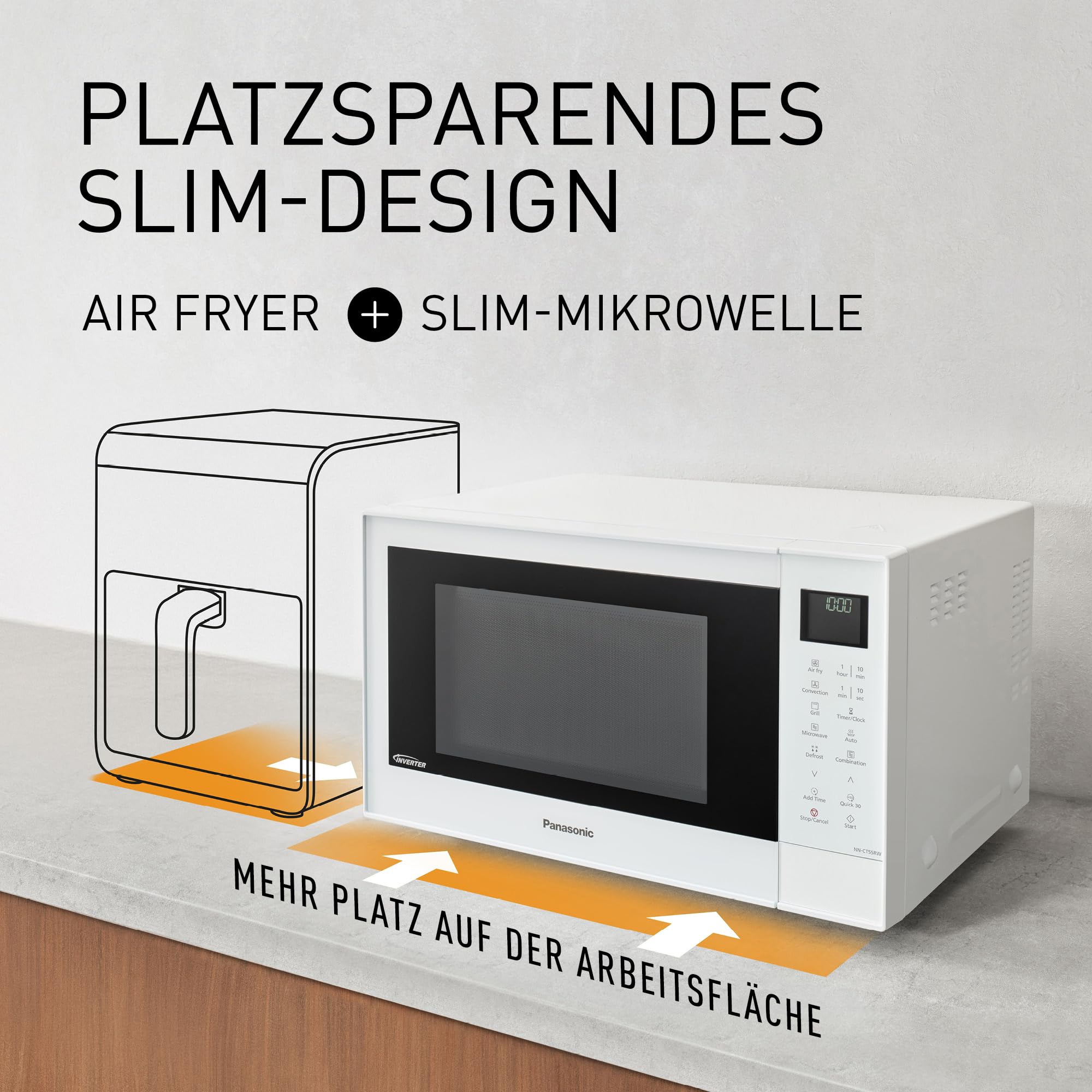 Panasonic NN-CT55RWEPG 27L 4-in-1 Kombi-Mikrowelle mit Airfryer-Funktion, 1000W Inverter, 1300W Grill, Umluft, Airfry, 19 Automatikprogramme, Weiß