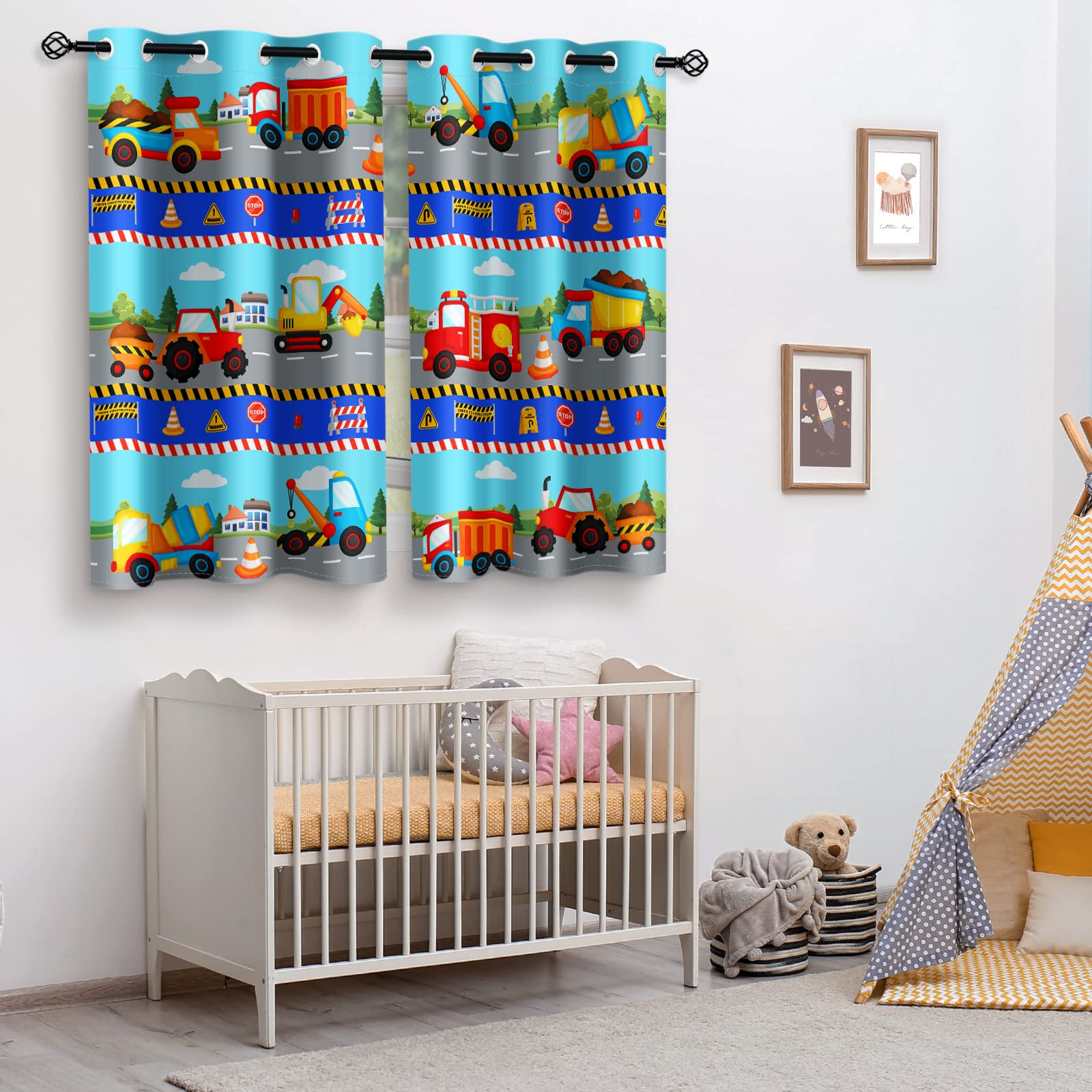 Construction Truck Curtains For Kids - 2 Panels, 38x54 Inch, Machinery Theme Room Decor - View #7