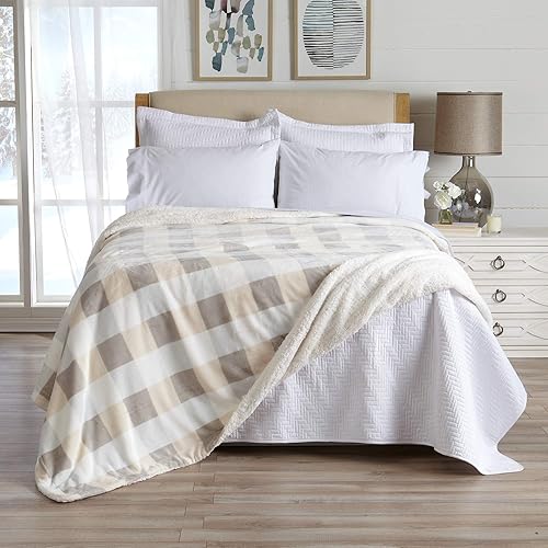 Miniatura 2 de Manta reversible de Sherpa y vellón aterciopelado. Manta para cama suave, cálida y mullida de vellón. Colección Kinsley (Individual, gris topo