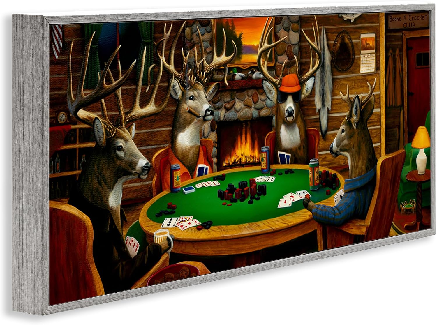 Stupell Industries Deer Animals Playing Poker Table Cabin Lodge, Design by Leo Stans, Grey Framed, 24 x 10 | Stupell Industries | Gray, 24 x 10 Inches, Easy to Hang and Sturdy, Made in USA, by Leo Stans