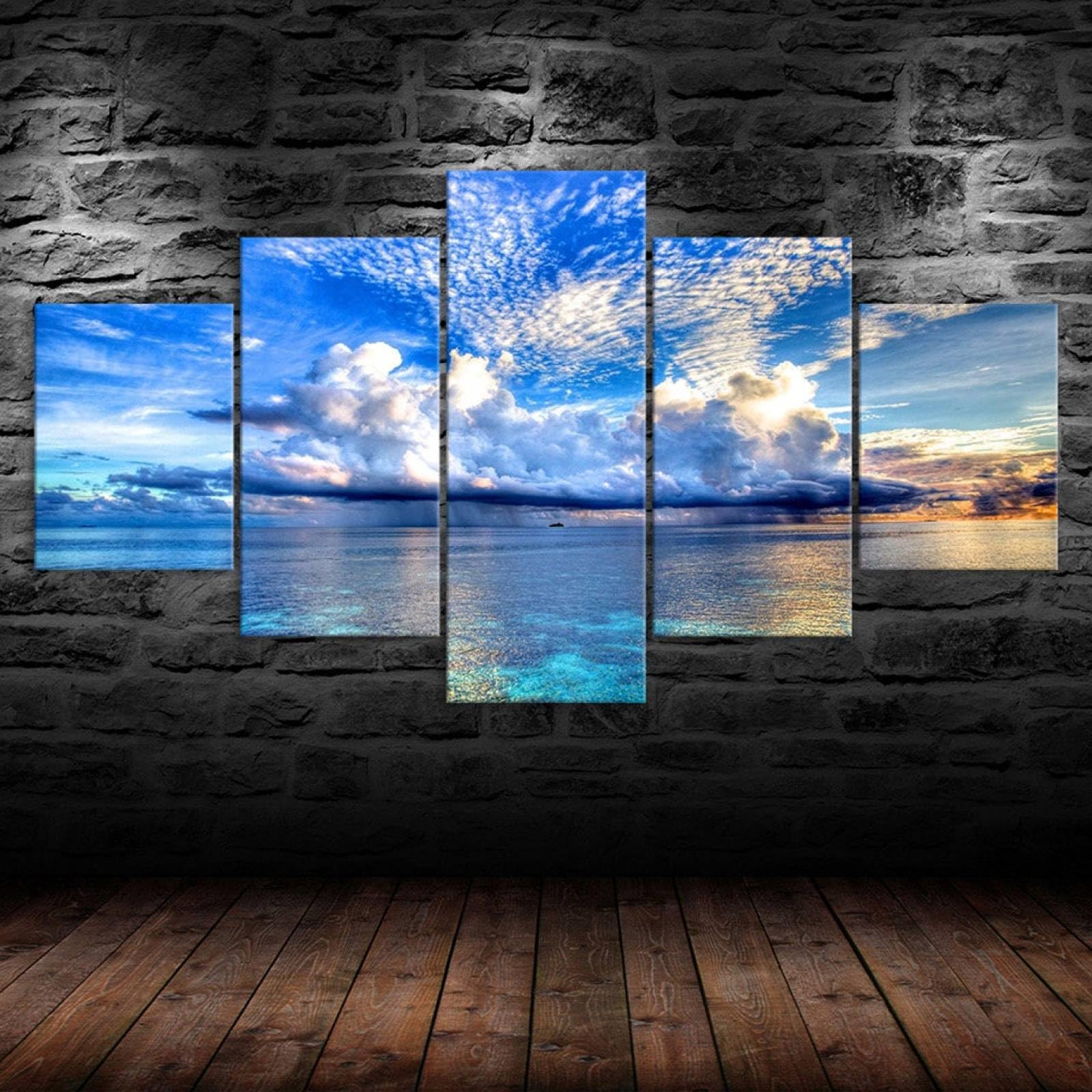 5-teiliges Leinwandbild – Abstraktes Blaues Wolkenuniversum | 200x100 Cm