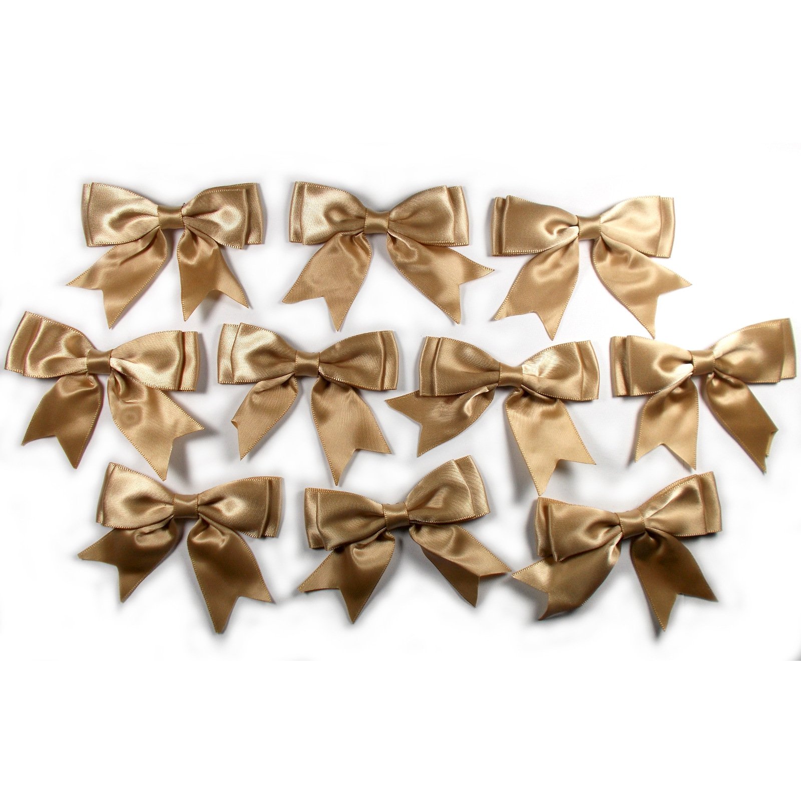 Push The Button Beige Large Satin Ribbon Double Bows 8Cm Wide Pack Of 10 (Beige)