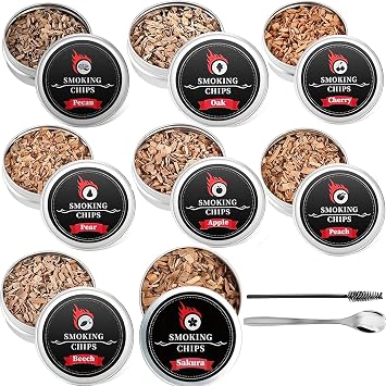 VOVCIG Nature Wood Chips for Cocktail Smoker,8 Flavors Wood Chips Including Apple,Cherry,Oak,Pecan,Pear,Peach,Hickory,Beech,Walnut,Gifts for Men,Dad,Husband