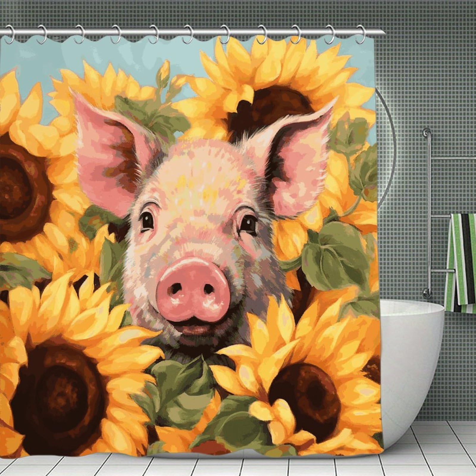 FekiLoot Smiling_77725070 Shower Curtain Minimalist Thick Bathroom Curtain Washable Modern Bathroom Shower Curtain Heavy Duty Waterproof Cloth Bath Curtain with Hooks 70.8"x70.8"