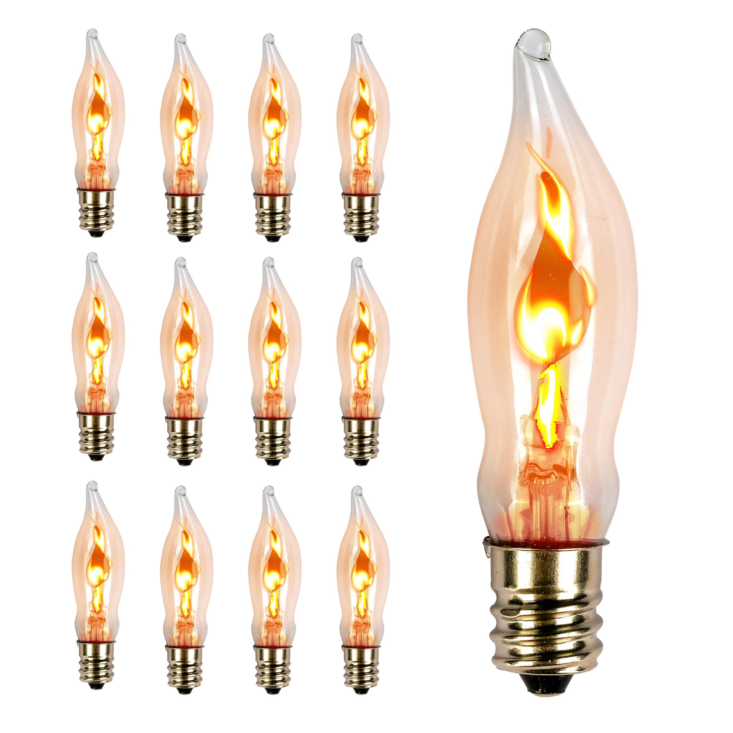 Flicker Flame Light Bulb for Hallowwen Christmas Decorative 3 Watt, 120V, E12 Flame Candelabra Light Bulbs（12 Packs）