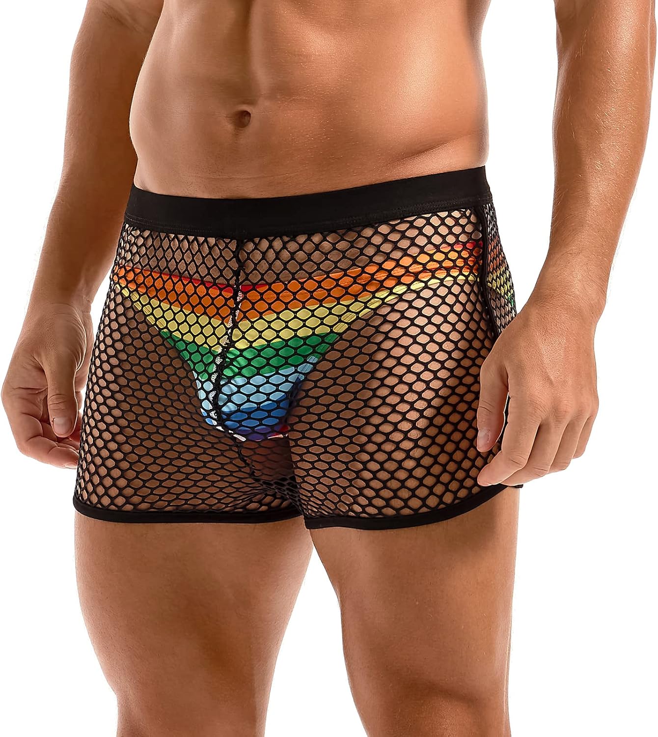 AMY COULEE Mens Fishnet Shorts See Through Openwork Boxers Sexy Mesh Booty Shorts