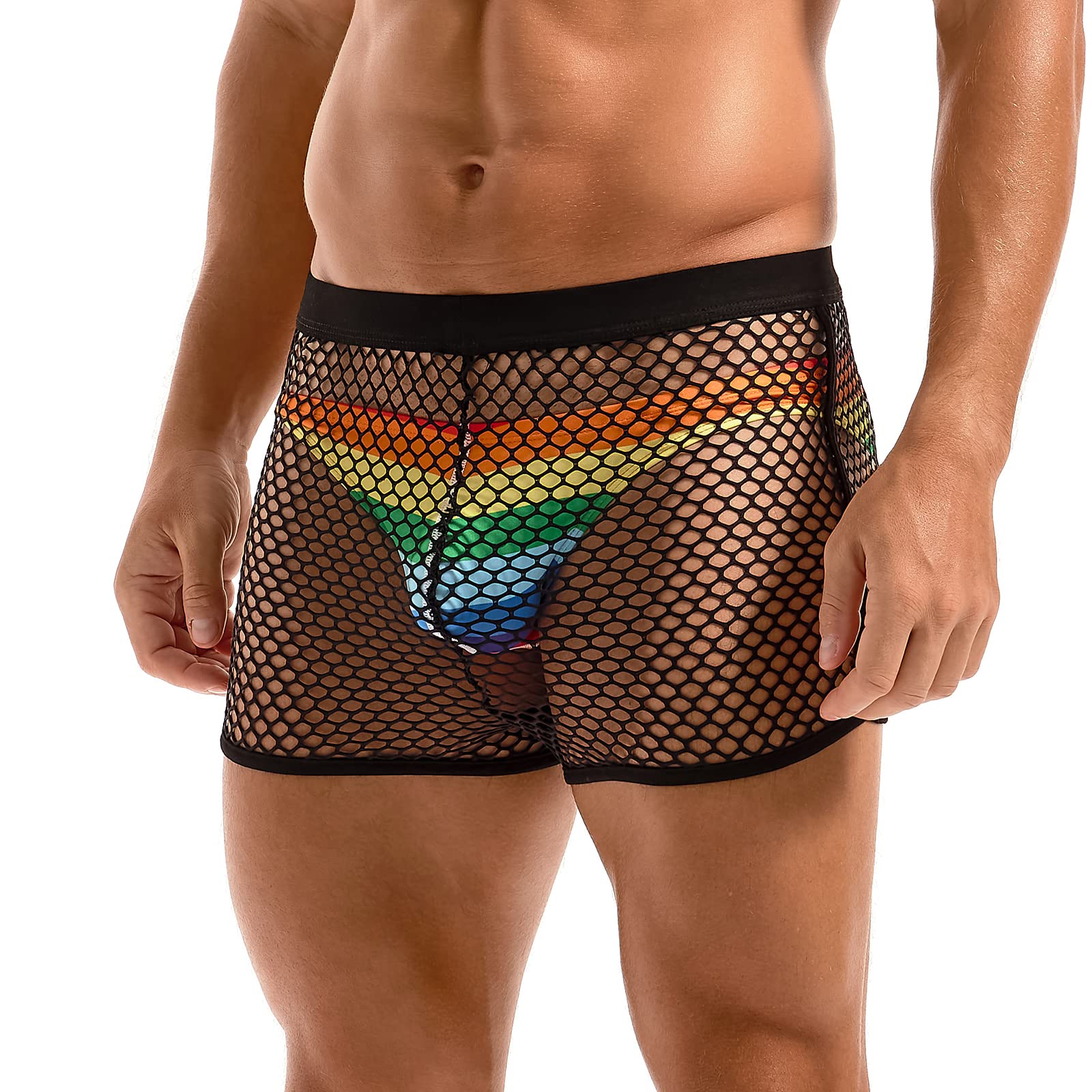 Amy Coulee Mens Fishnet Boxers Shorts (Black, XL)