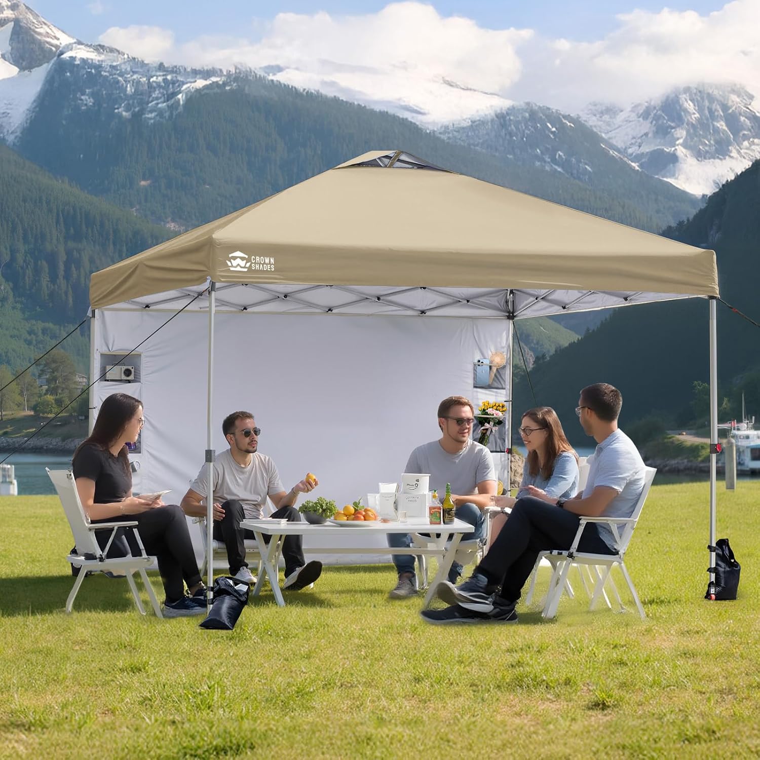 CROWN SHADES SideWall Silver for 10x10 Pop Up Canopy with 6 Pockets, 2 Pack Sidewall Only with Silver Coating (2 Pack, Beige)