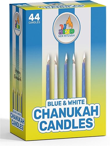 Miniatura 4 de Ner Mitzvah Velas de Hanukkah  Vela de Janucá azul y blanca  Cera de calidad premium  44 unidades para las 8 noches de Hanukkah