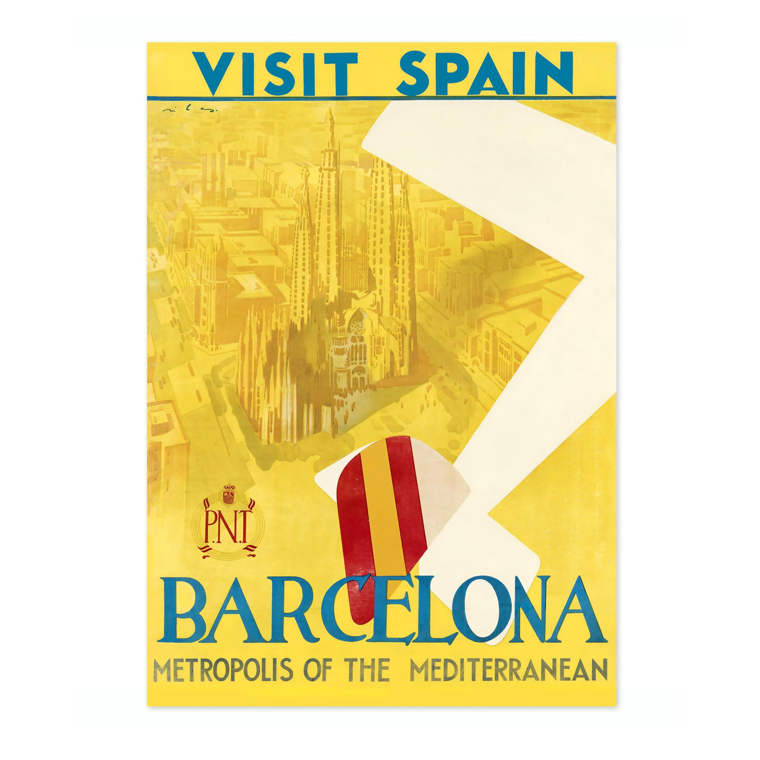 Barcelona, Spain Vintage Spanish Travel Poster, Retro Spain Tourism Print, Decoration Wall Art Seville Landmark Bedroom Decor, A5 (Print Only) - 21x14.8cm