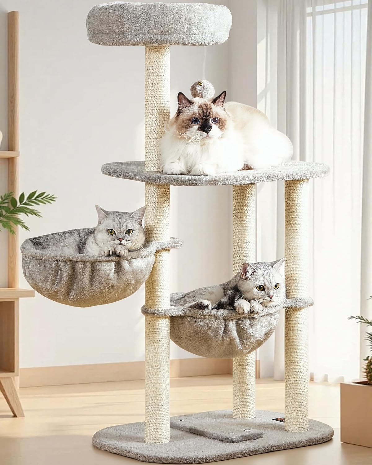 Small Cat Tree Tower with Lots of Scratching Posts - 42 Inch Medium Compact Cats Scratch House with Hammock Perch for Multi Level 2 Kitty - Indoor Corner Cat Bed Condo Climbing Gym Towers Furniture