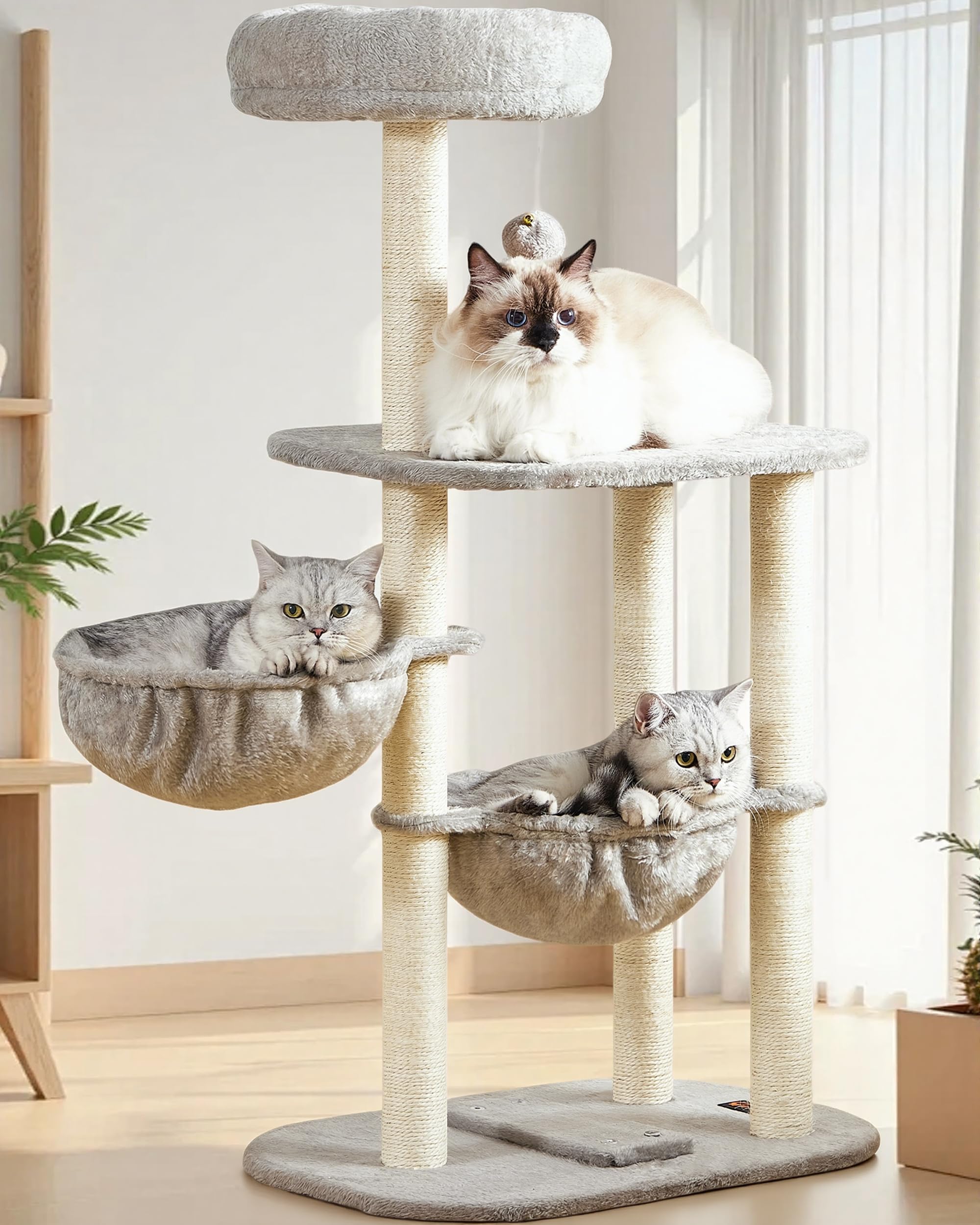 Arbre à chat CTA002 gris clair avec griffoir et plateforme
